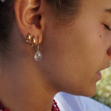 AROS PIEDRA CUARZO ROSA ENCHAPE ORO