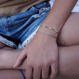 PULSERA TELAR DELGADA ROMBOS VERDE DORADO