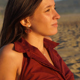 AROS ABANICO  ORIGAMI ROJO  ENCHAPE ORO