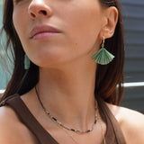 AROS ABANICO ORIGAMI VERDE ENCHAPE ORO