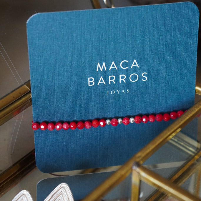 PULSERA PIEDRAS CORAL PLATA AJUSTABLE
