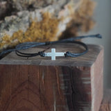 PULSERA CRUZ NEGRA HOMBRE PLATA