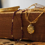 COLLAR TEJIDO GRANATE GOLD FILLED