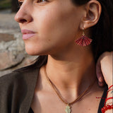 AROS ABANICO  ORIGAMI ROJO  ENCHAPE ORO