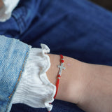 PULSERA CRUZ COLONIAL ROJA PLATA NIÑA