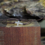 PULSERA CRUZ CAFÉ HOMBRE PLATA