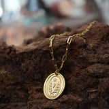 COLLAR MEDALLON CORAZON ESPIGA CADENA GRUESA ENCHAPE ORO