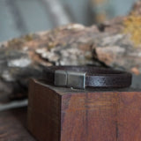PULSERA CUERO GRUESO CAFE MORO BROCHE PLATA MATE HOMBRE