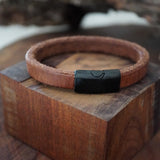 PULSERA CUERO GRUESO CAFÉ BROCHE NEGRO HOMBRE