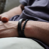 PULSERA CUERO GRUESO CAFE MORO BROCHE PLATA MATE HOMBRE