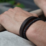 PULSERA CUERO GRUESO CAFE MORO BROCHE PLATA MATE HOMBRE