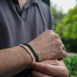 PULSERA CUERO TRENZADO VERDE BROCHE PLATA MATE HOMBRE