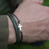PULSERA CUERO TRENZADO VERDE BROCHE PLATA MATE HOMBRE