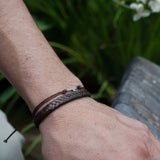 PULSERA CUERO TRENZADO CAFÉ BROCHE PLATA MATE HOMBRE