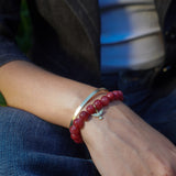 PULSERA PIEDRA ÁGATA BURDEO ESPÍRITU SANTO ENCHAPE ORO