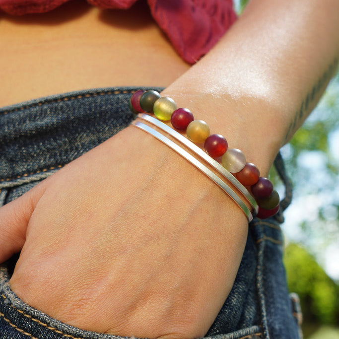 PULSERA ESCLAVA DOBLE ENCHAPE PLATA MATE