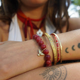 PULSERA PIEDRA ÁGATA BURDEO ESPÍRITU SANTO ENCHAPE ORO