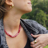 COLLAR PIEDRAS ROSA BURDEO AJUSTABLE