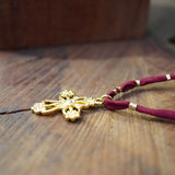 COLLAR CINTA SEDA CRUZ ENCHAPE ORO