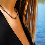 COLLAR TEJIDO NEGRO BLANCO GOLD FILLED