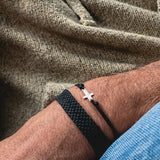 PACK PULSERAS PLATA HOMBRE CRUZ MACRAMÉ