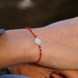 PULSERA SAN BENITO MOSTACILLAS ROJAS ENCHAPE ORO