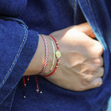 PULSERA SAN BENITO MOSTACILLAS ROJAS ENCHAPE ORO