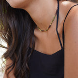 COLLAR TEJIDO BURDEO VERDE GOLDFILLED