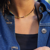 COLLAR TEJIDO BURDEO VERDE GOLDFILLED