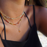 COLLAR TEJIDO NARANJO VERDE PLATA