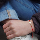 PULSERA VIRGEN MOSTACILLAS ROJAS ENCHAPE ORO TEEN