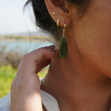 AROS ARGOLLA PIEDRA GOTA LARGA ENCHAPE ORO