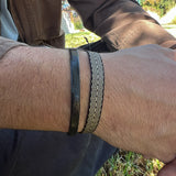 PULSERA TELAR NEGRO BEIGE ANCHA HOMBRE