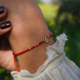 PULSERA VIRGEN MOSTACILLAS ROJAS ENCHAPE ORO