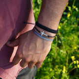 PULSERA TELAR ROMBOS GRIS NEGRO HOMBRE