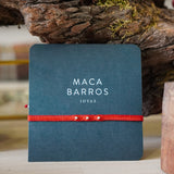 PULSERA TELAR DELGADA ROJA 3 BOLITAS PLATA TEEN