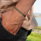 PULSERA TELAR NEGRA BEIGE HOMBRE